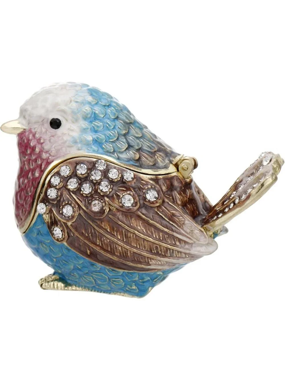 Hand-Painted Enamel Sparrow Trinket Box | Unique Mini Jewelry Organizer & Decor